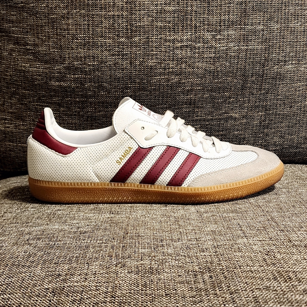 Adidas Samba White and Burgundy Sneakers